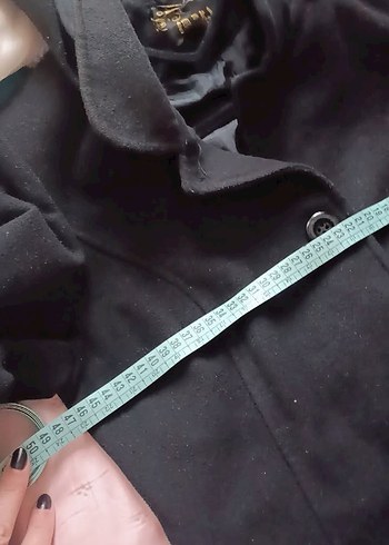 Kapüşonlu Siyah kaşe Kaban - Görsel 5