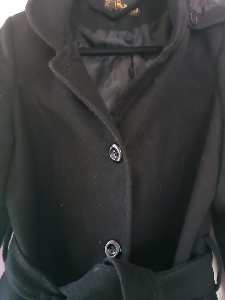 Kapüşonlu Siyah kaşe Kaban - Görsel 3