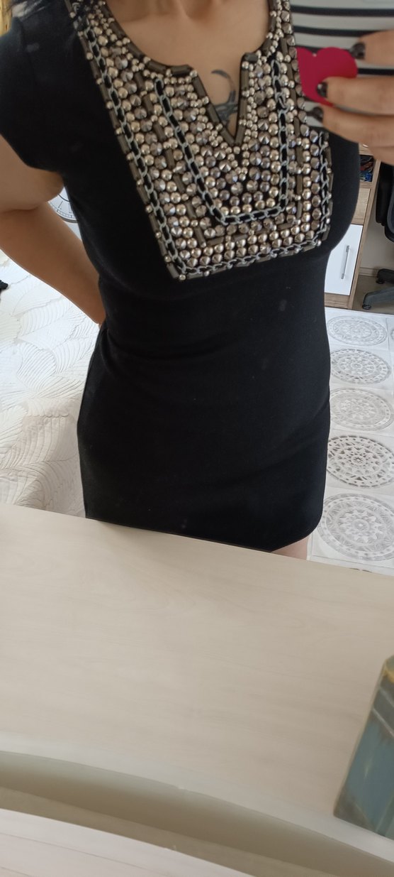 sıfır kol taşlı elbise - Görsel 4