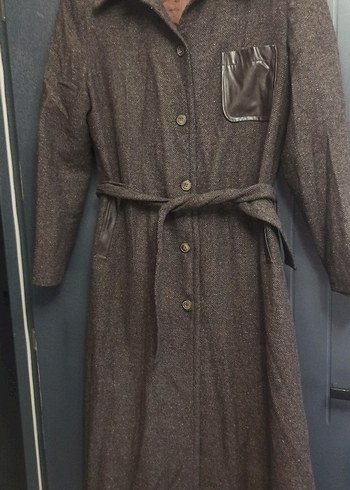 Kahverengi Kuşaklı Uzun Kadın Kaban - Görsel 5