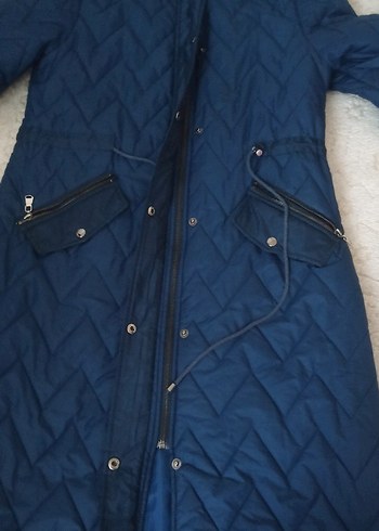 Uzun Lacivert Kadın Kışlık Mont sorunsuz - Görsel 6