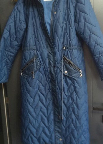 Uzun Lacivert Kadın Kışlık Mont sorunsuz - Görsel 2