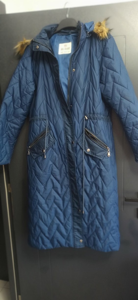 Uzun Lacivert Kadın Kışlık Mont sorunsuz - Görsel 2