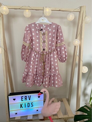 4 Yaş Beden Puantiyeli çocuk pembe elbise