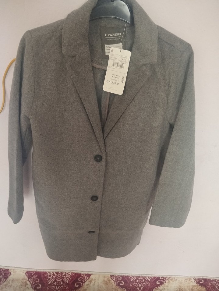 LC Waikiki Gri Düğmeli Midi kız çocuk Kaban - Görsel 3