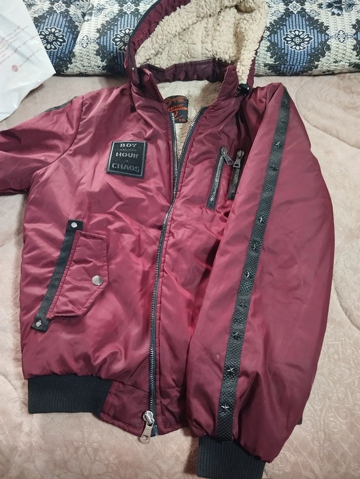 Bordo Fermuarlı Street Wear erkek mont dar klıp l XL bedene olur - Görsel 2