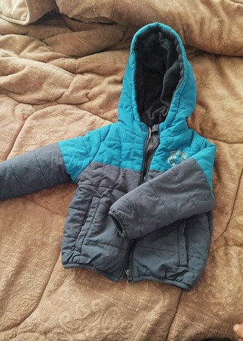 Erkek Çocuk Gri Mavi Kapüşonlu Mont - Görsel 2