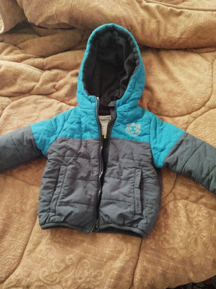 Erkek Çocuk Gri Mavi Kapüşonlu Mont - Görsel 5