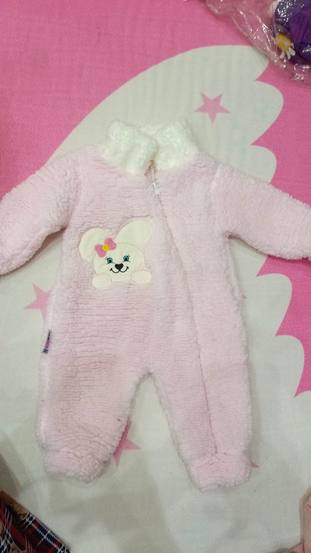 Pembe Kürklü Nakışlı Bebek Tulumu - Görsel 3