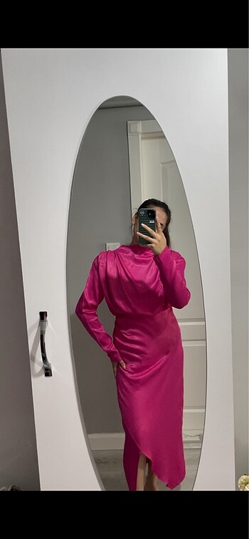 Zara Pembe saten elbise yeni