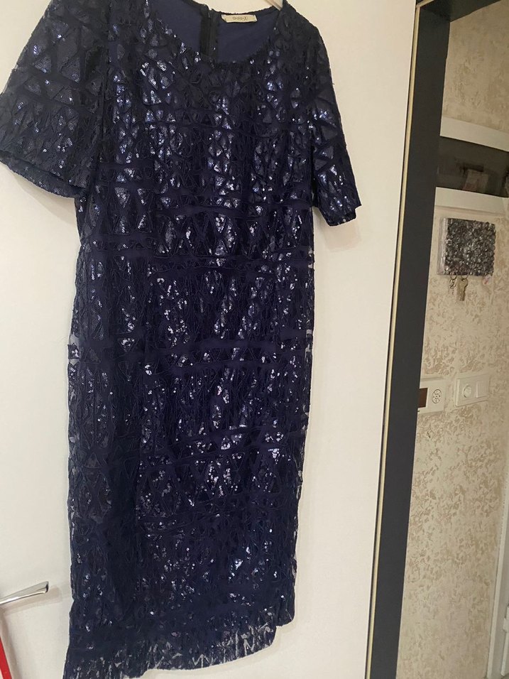 Drapeli Lacivert Midi Kadın Abiye Elbise - Görsel 3