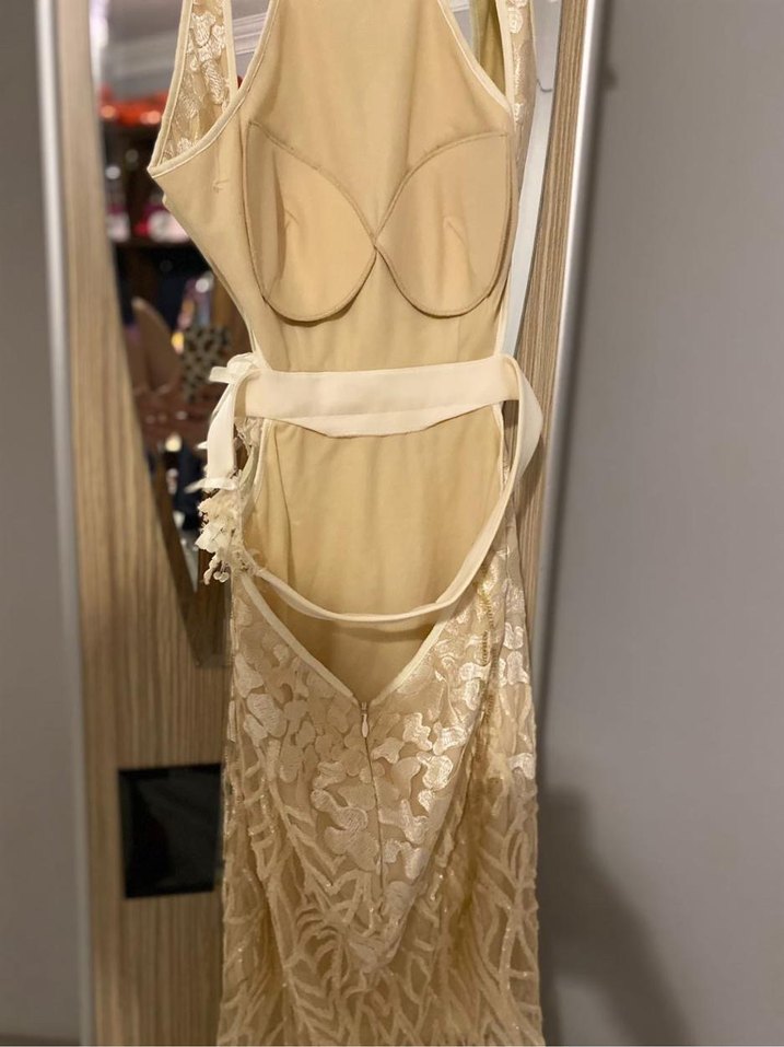 Beyaz Bohem Straplez Balık Abiye - Görsel 3