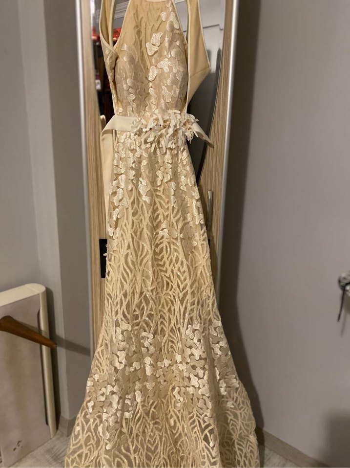 Beyaz Bohem Straplez Balık Abiye - Görsel 5