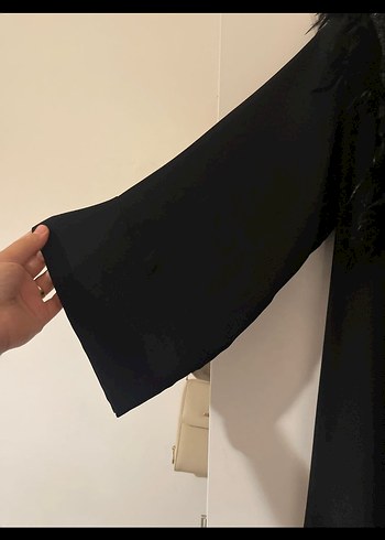 Siyah tüylü Uzun Kollu  Kadın abaya - Görsel 4