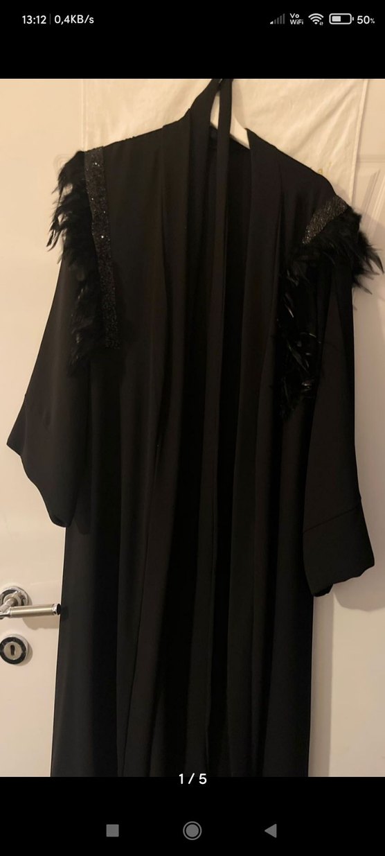 Siyah tüylü Uzun Kollu  Kadın abaya - Görsel 5