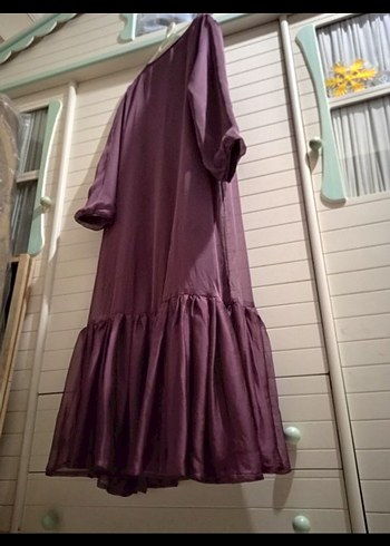 Mor Uzun Salaş Elbise Fırfırlı - Görsel 8