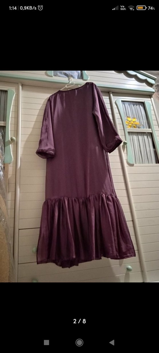 Mor Uzun Salaş Elbise Fırfırlı - Görsel 5