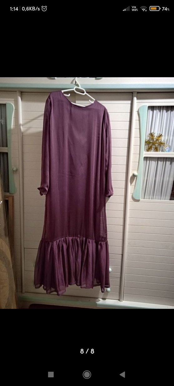 Mor Uzun Salaş Elbise Fırfırlı - Görsel 2