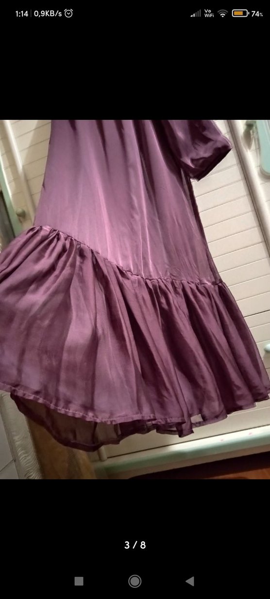 Mor Uzun Salaş Elbise Fırfırlı - Görsel 4