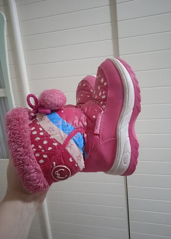 Kız Çocuk Pembe Bağcıklı Peluş Kar  Botu - Görsel 7