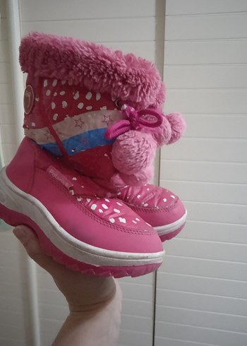 Kız Çocuk Pembe Bağcıklı Peluş Kar  Botu - Görsel 3