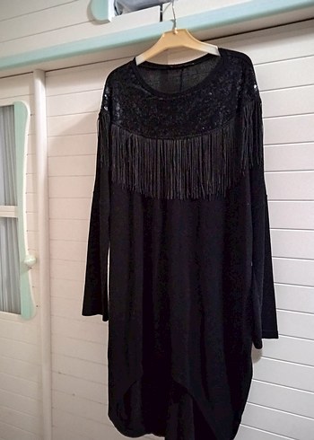 Püsküllü Siyah Uzun Kollu Kadın tunik - Görsel 2