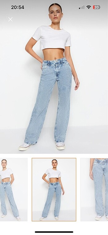 Trendyol & Milla Trendyolmilla mavi bel detaylı yüksek bel wide leg jean 38