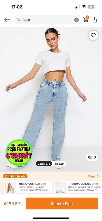 Trendyolmilla mavi bel detaylı yüksek bel wide leg jean 38