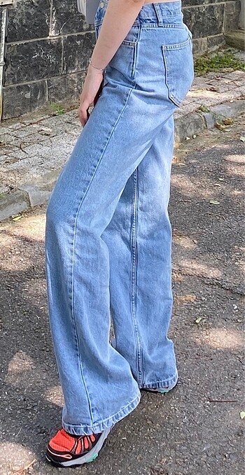 38 Beden Trendyolmilla mavi bel detaylı yüksek bel wide leg jean 38