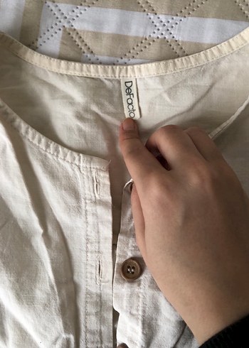 Düğmeli Bej kız cocuk keten takım - Görsel 2