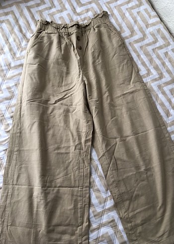 Düğmeli Bej kız cocuk keten takım - Görsel 7