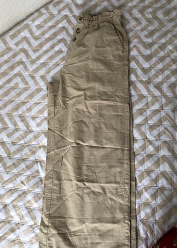 Düğmeli Bej kız cocuk keten takım - Görsel 4