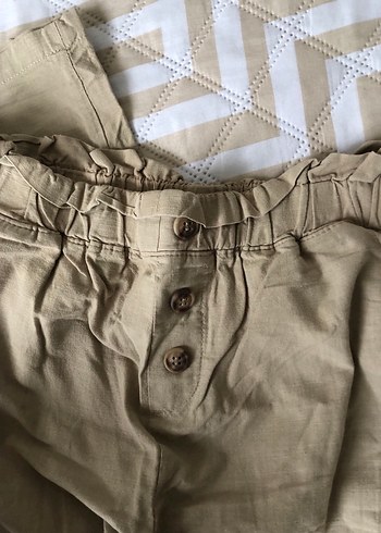 Düğmeli Bej kız cocuk keten takım - Görsel 5