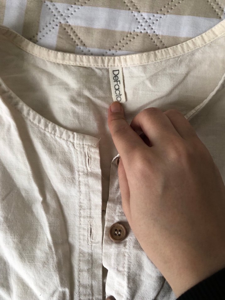 Düğmeli Bej kız cocuk keten takım - Görsel 2