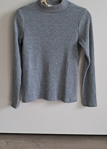 Pull and Bear Gri Fitilli Yarim Balikci Yaka Triko Kazak