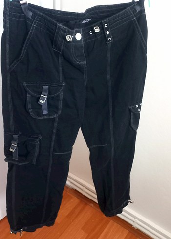 Siyah Kadın Kemerli Bol Kesim Denim Pantolon - Görsel 2