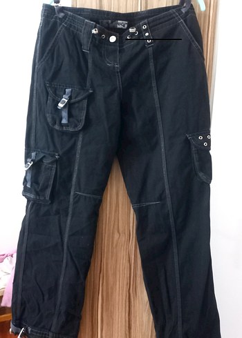 Siyah Kadın Kemerli Bol Kesim Denim Pantolon - Görsel 4