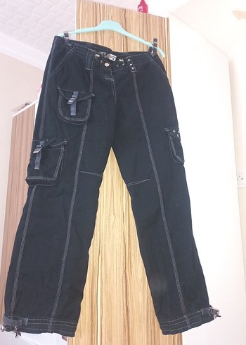 Siyah Kadın Kemerli Bol Kesim Denim Pantolon - Görsel 5