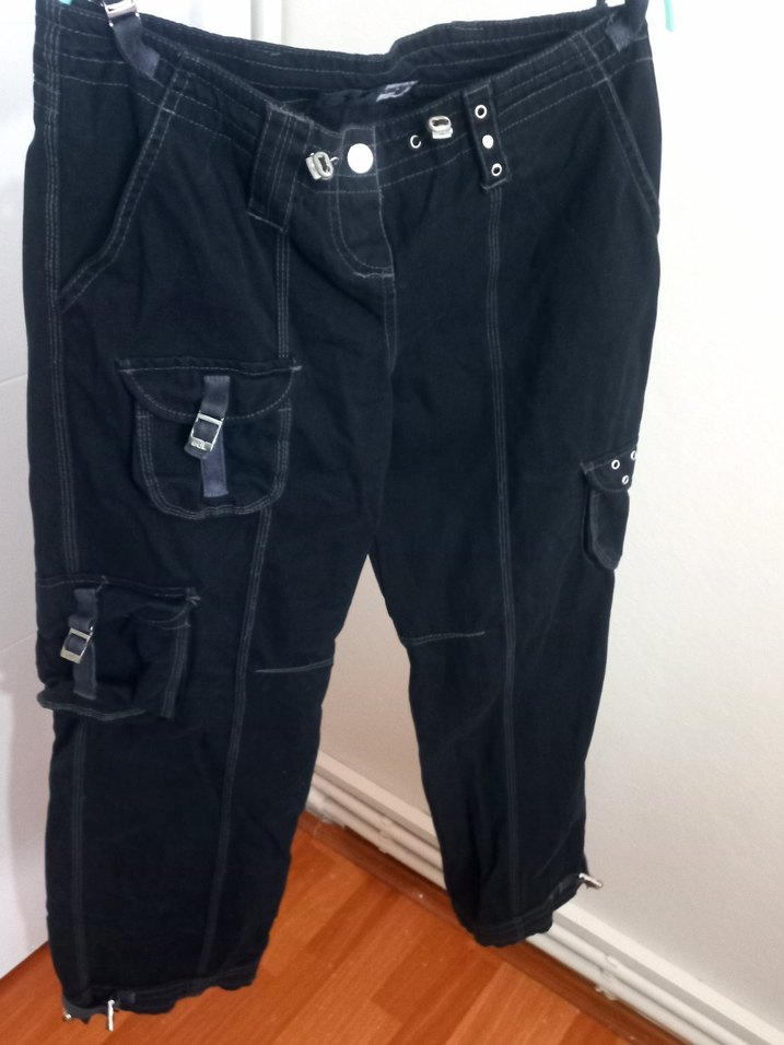 Siyah Kadın Kemerli Bol Kesim Denim Pantolon - Görsel 2