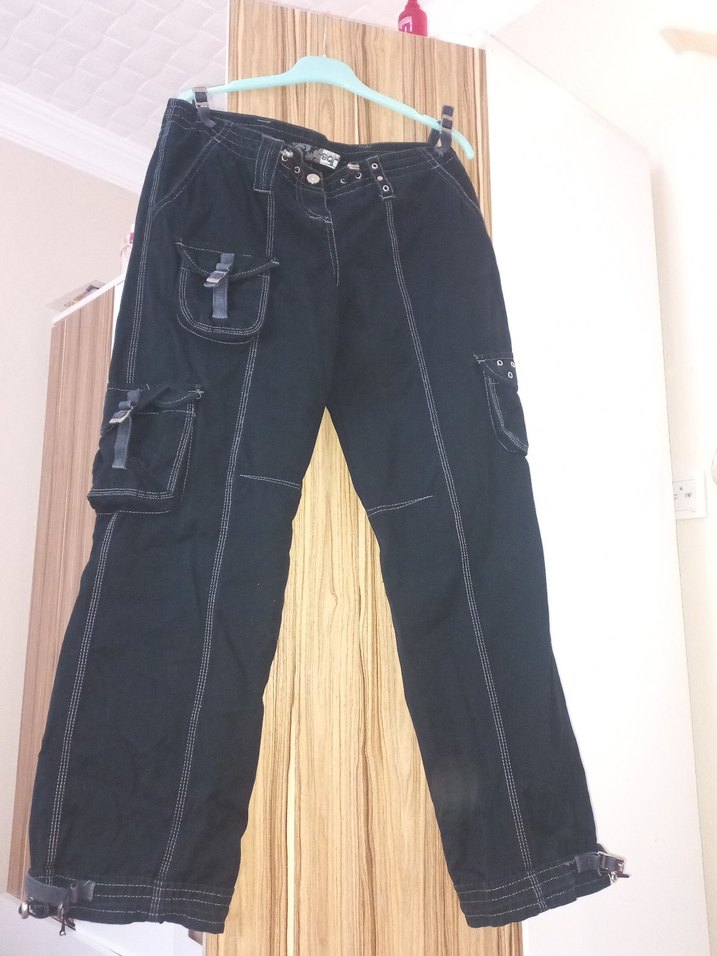 Siyah Kadın Kemerli Bol Kesim Denim Pantolon - Görsel 5