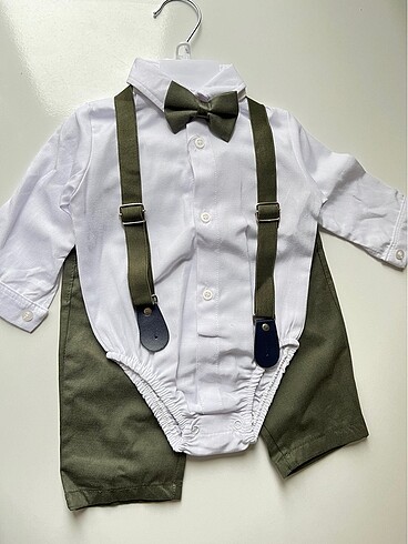 6-9 Ay Beden Askılı zıbın gömlekli papyonlu pantolon 4 lü set