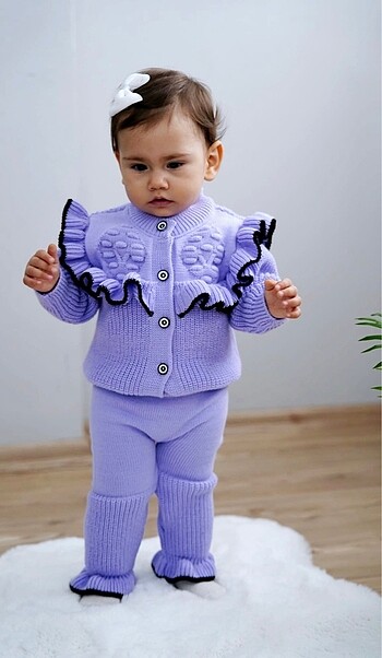 Triko düğmeli kazak pantolon set