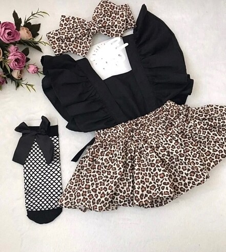 Diğer Leopar elbise çorap Bandana set