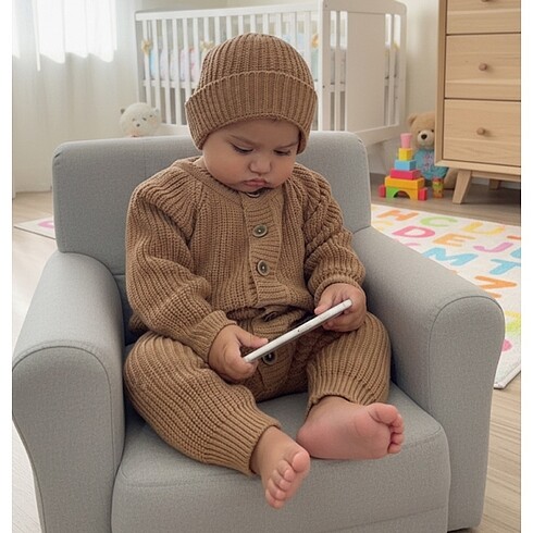 3 Ay Beden Bebek bereli triko tulum set