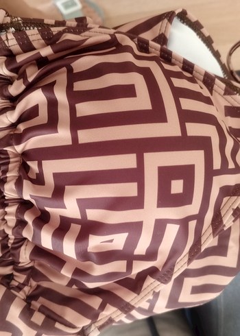 Kahverengi Bohem Renkli Fırfırlı Mayo - Görsel 5