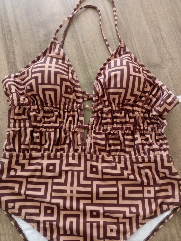 Kahverengi Bohem Renkli Fırfırlı Mayo - Görsel 2