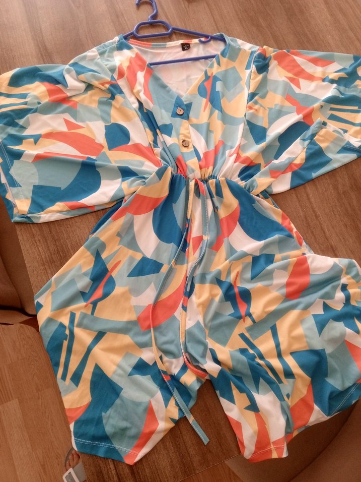 Renkli Bohem V Yaka tulum - Görsel 3