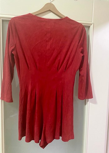 Bershka Bordo Süet V Yaka şort Tulum - Görsel 2