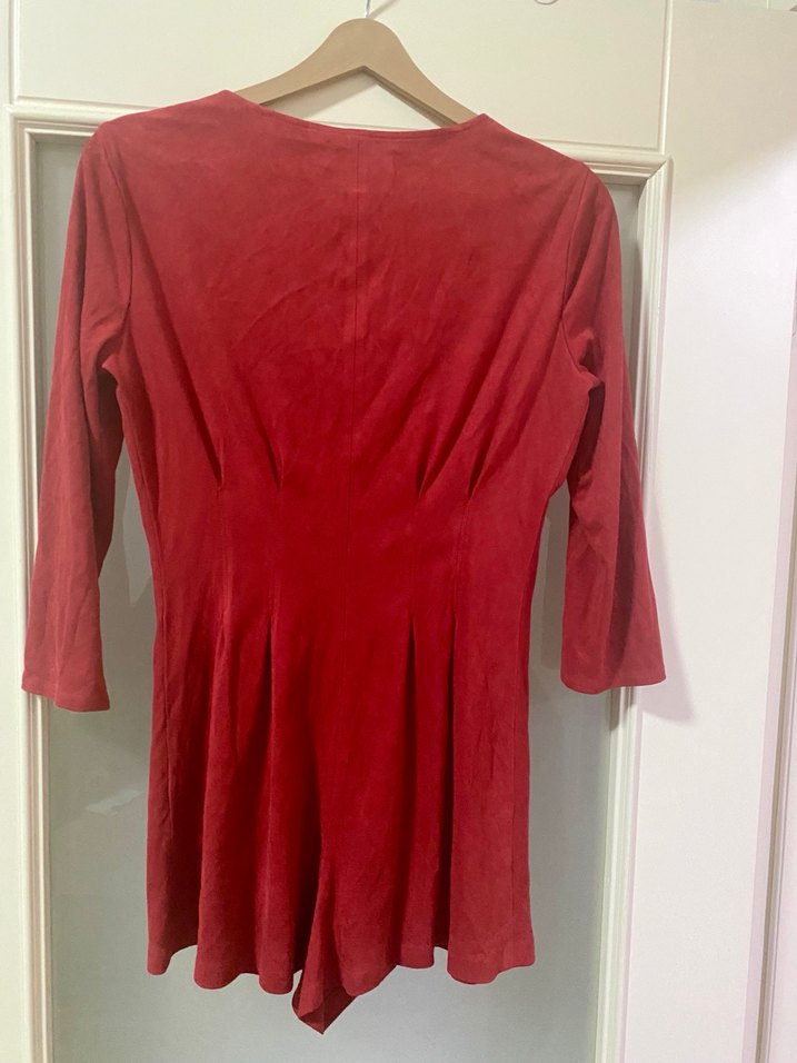 Bershka Bordo Süet V Yaka şort Tulum - Görsel 2