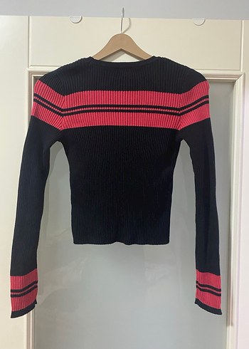 Çizgili Siyah Triko Kadın Kazak - Görsel 2